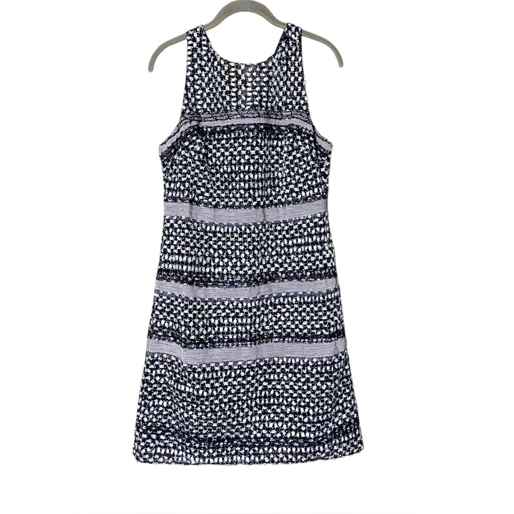 Kay Unger Tweed A-Line Dress Black White Sleeveless Classic Chic Size 8
